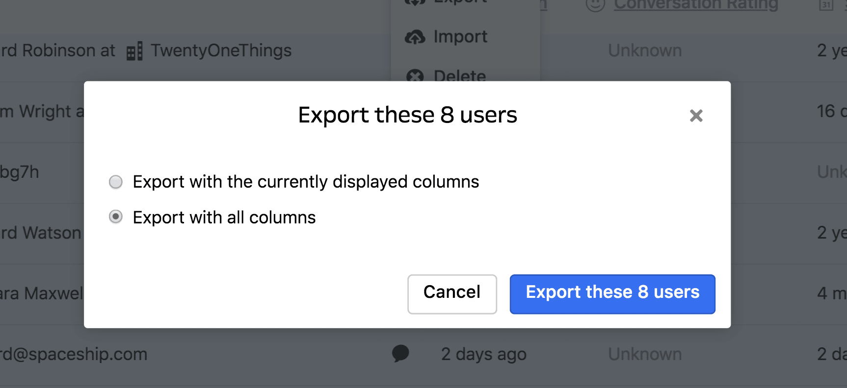 Export Intercom users